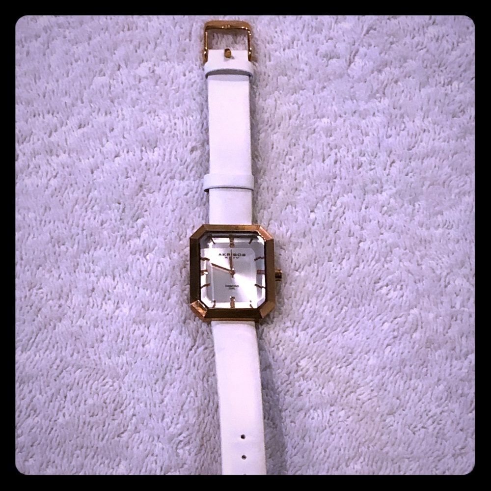 Akribos white leather rose gold watch- never worn!